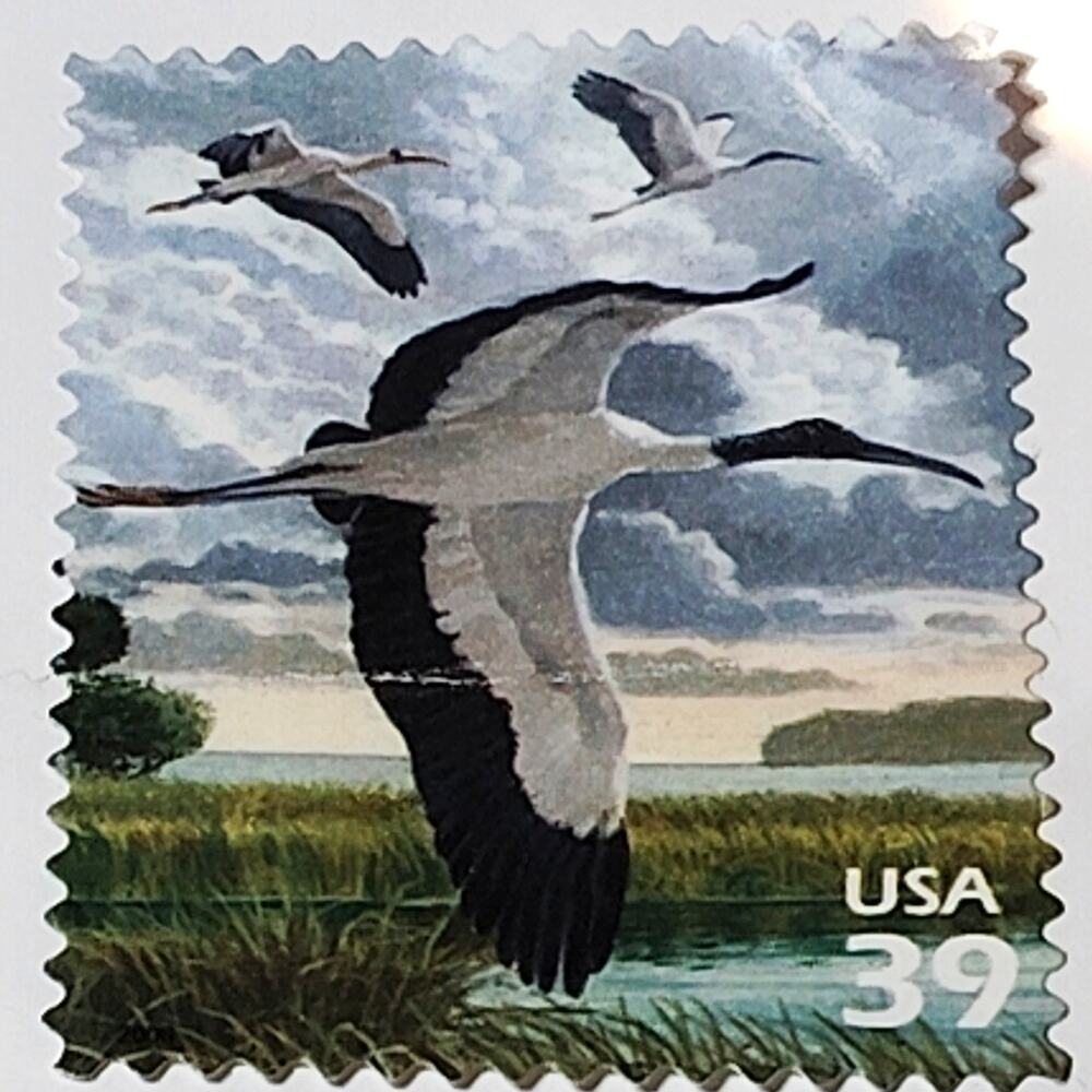 2006 39c Whooping Cranes USA Postage Stamp - Green & Blue Wildlife Art